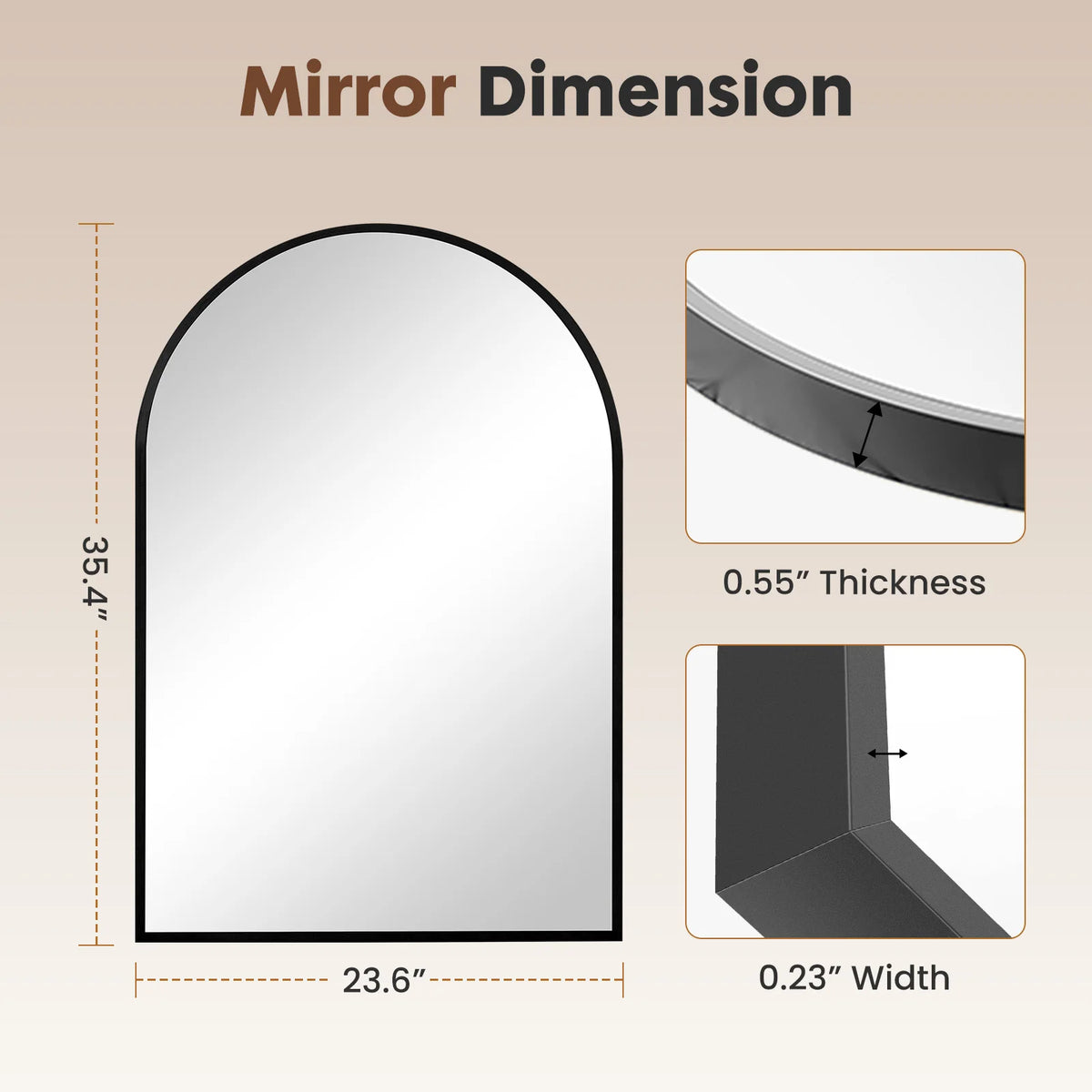 JHK Arched Metal Framed Bathroom Mirror For Modern Wall Decor