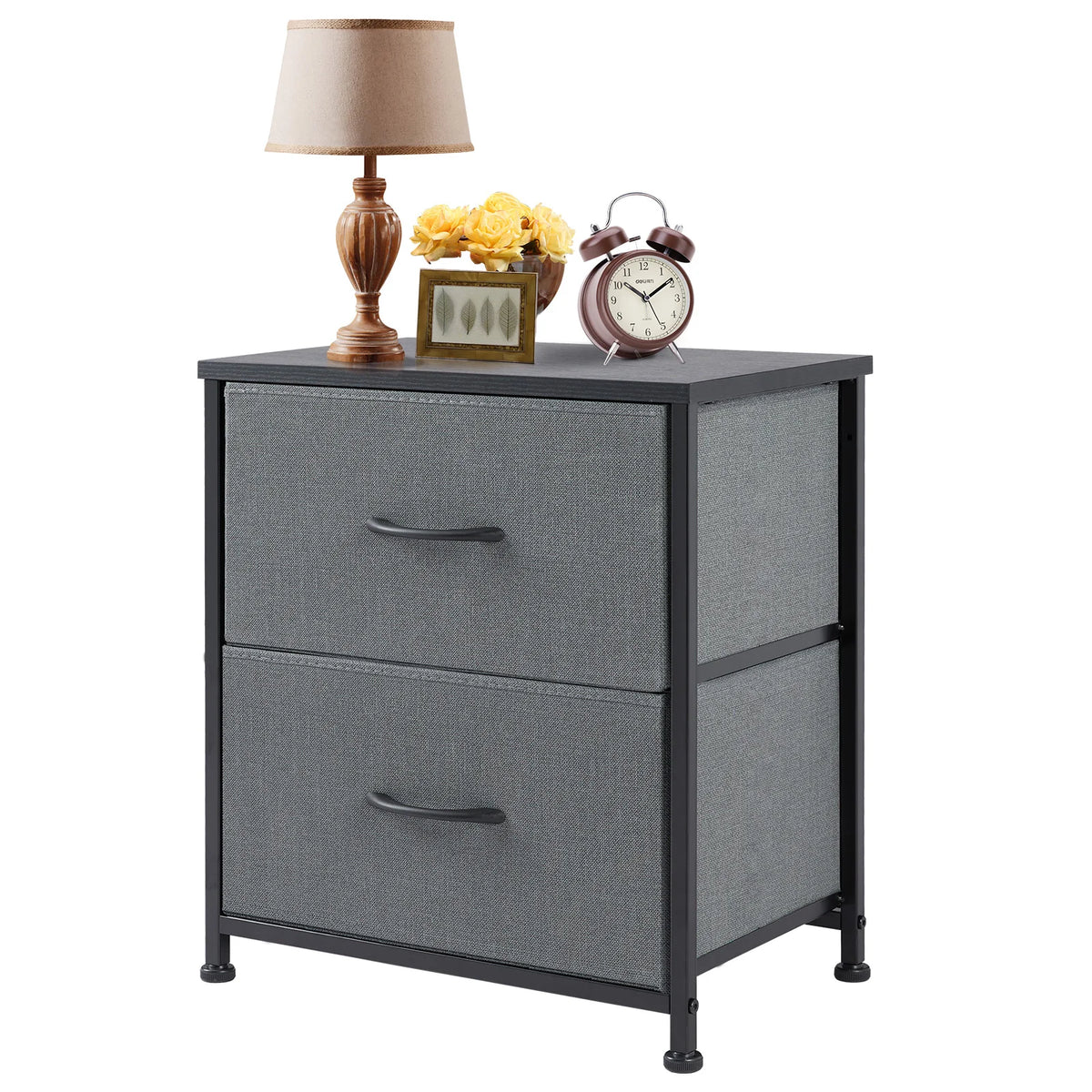 JHK Modern Nightstand Cabinet With Two Fabric Drawers