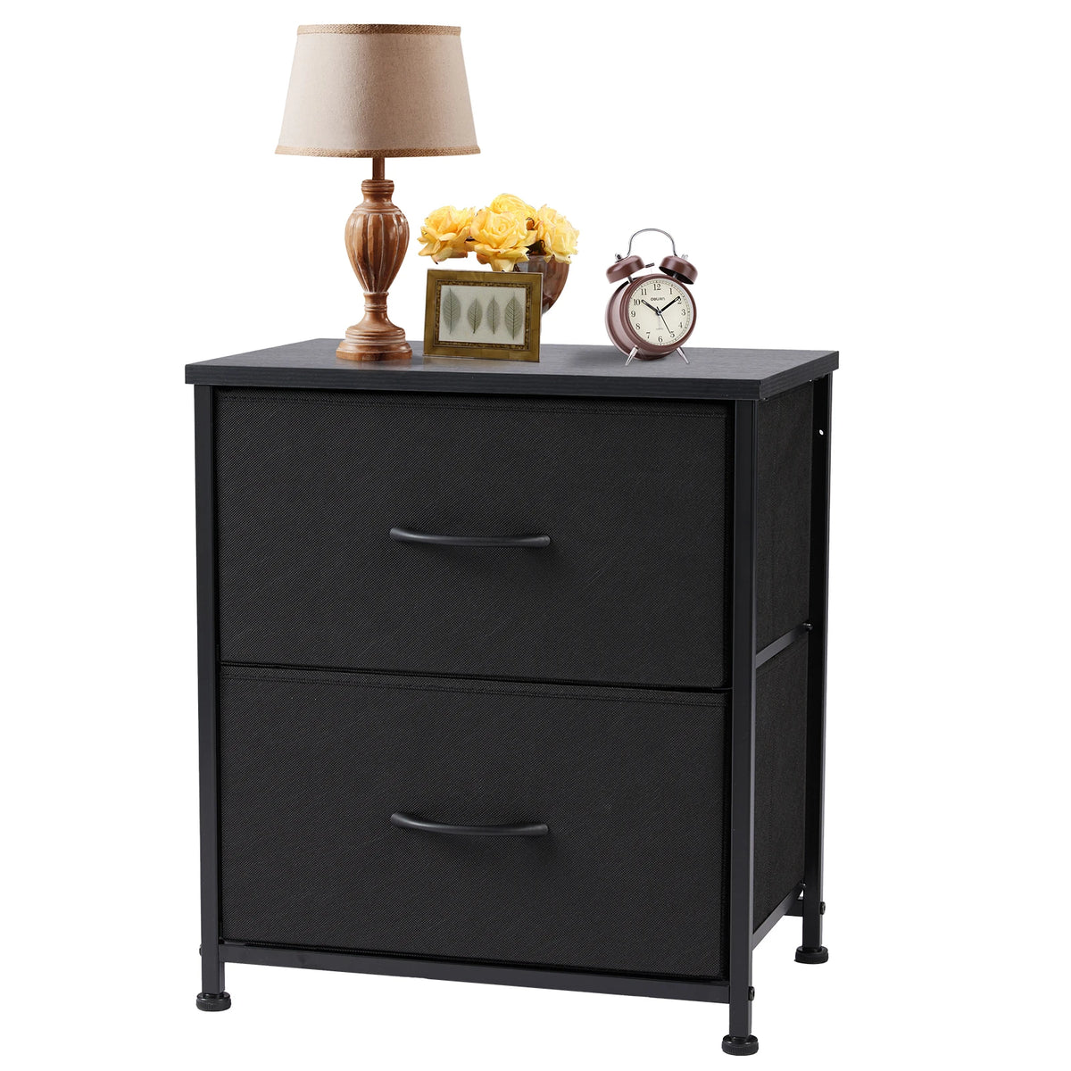 JHK Modern Nightstand Cabinet With Two Fabric Drawers