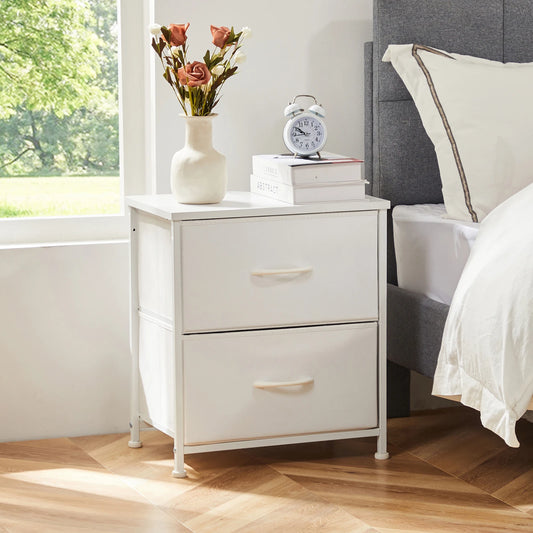 JHK Modern Nightstand With Two Fabric Drawers And Storage Cabinet