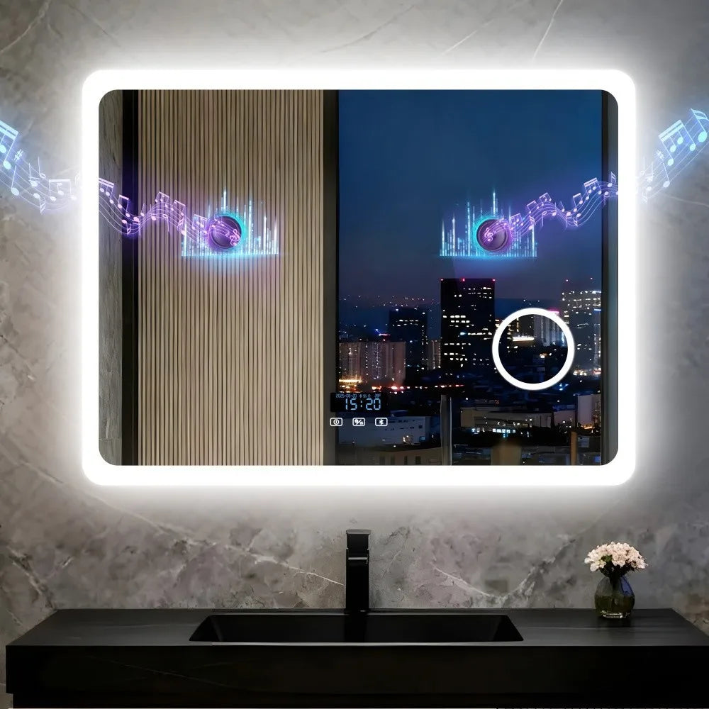 Borwart LED Bluetooth Magnifying Bathroom Vanity Mirror With Anti Fog