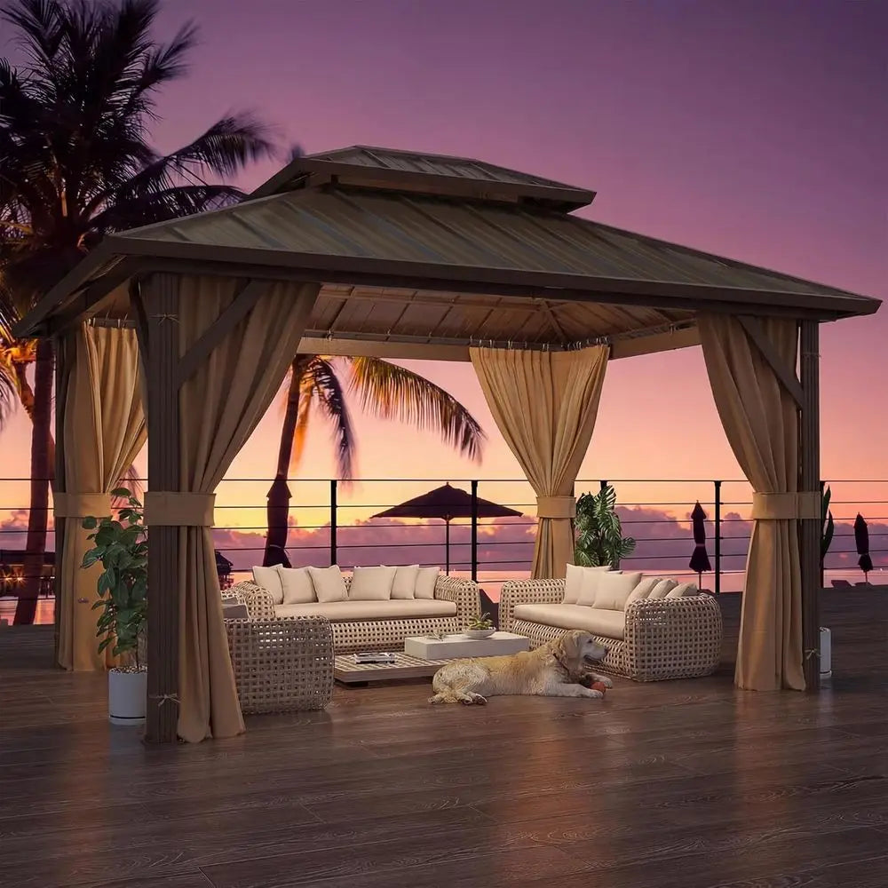 Hardtop Galvanized Steel Gazebo With Curtains And Netting