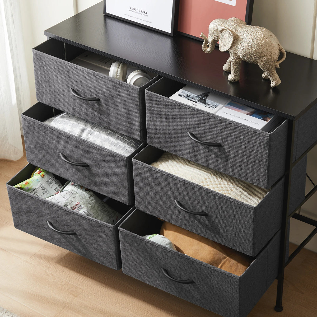 JHK Fabric Drawer Nightstand With Bedroom Storage Cabinet