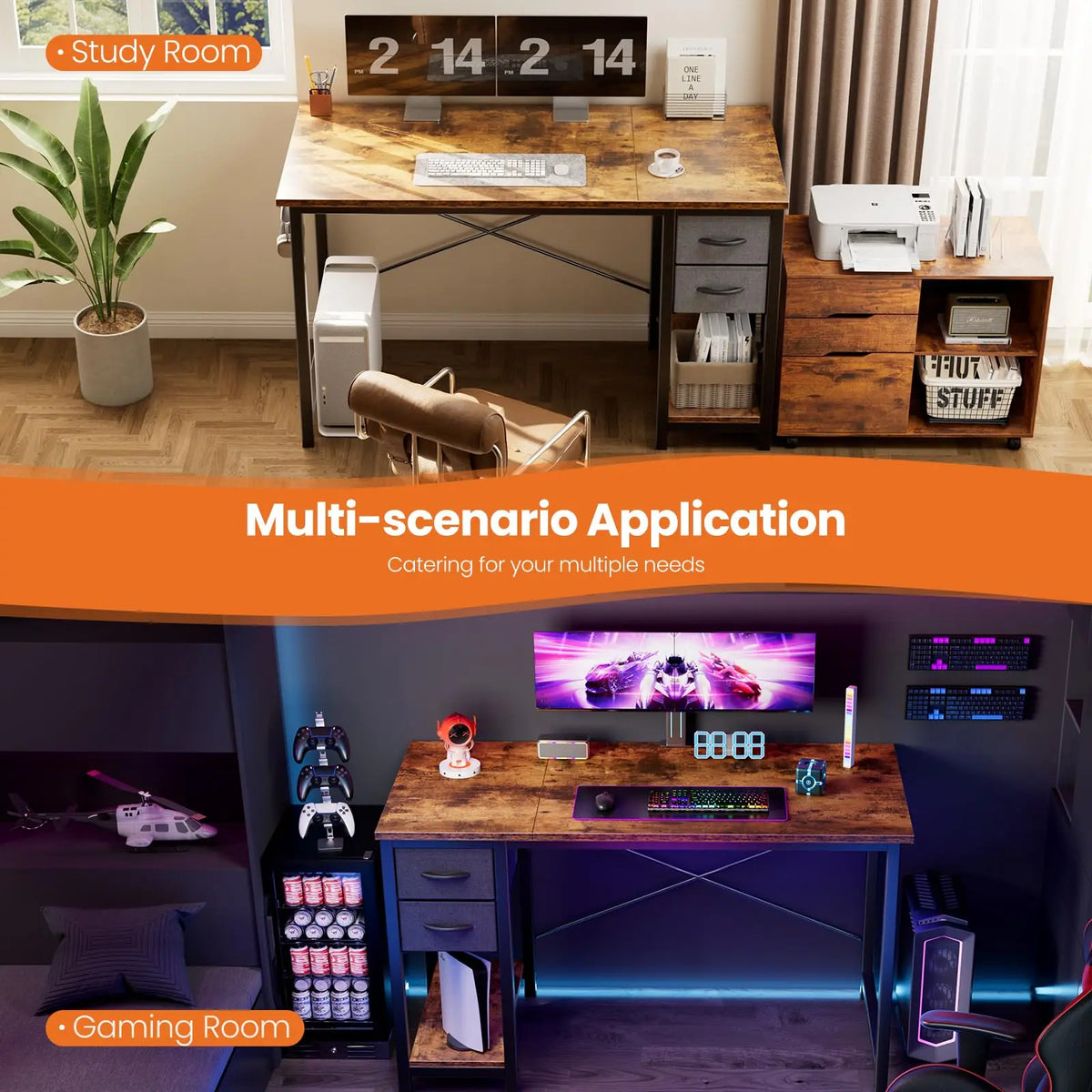 JHK Computer Desk With Drawers For Home Office And Gaming