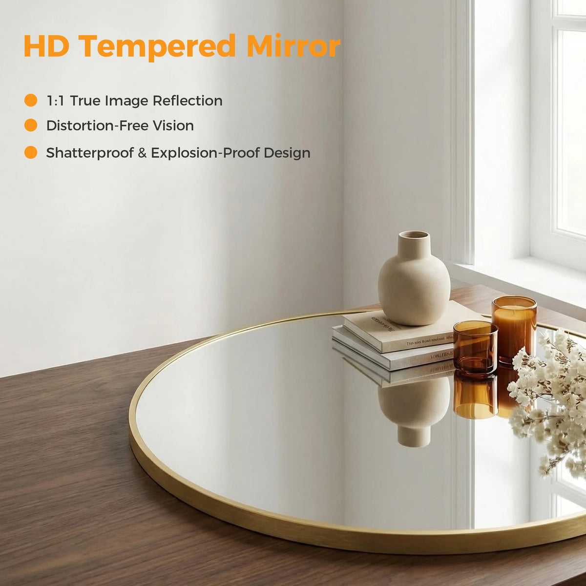 MCQ Shatterproof Round Wall Mirror for Bathroom and Bedroom Decor