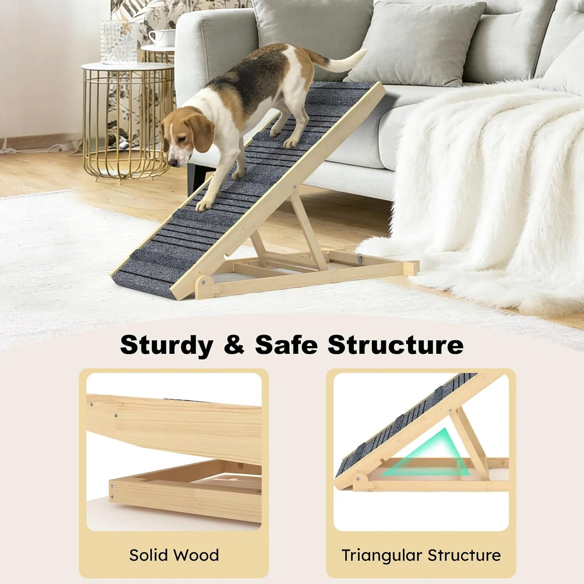 EVOKEDEN Adjustable Wooden Pet Ramp For Dogs And Cats