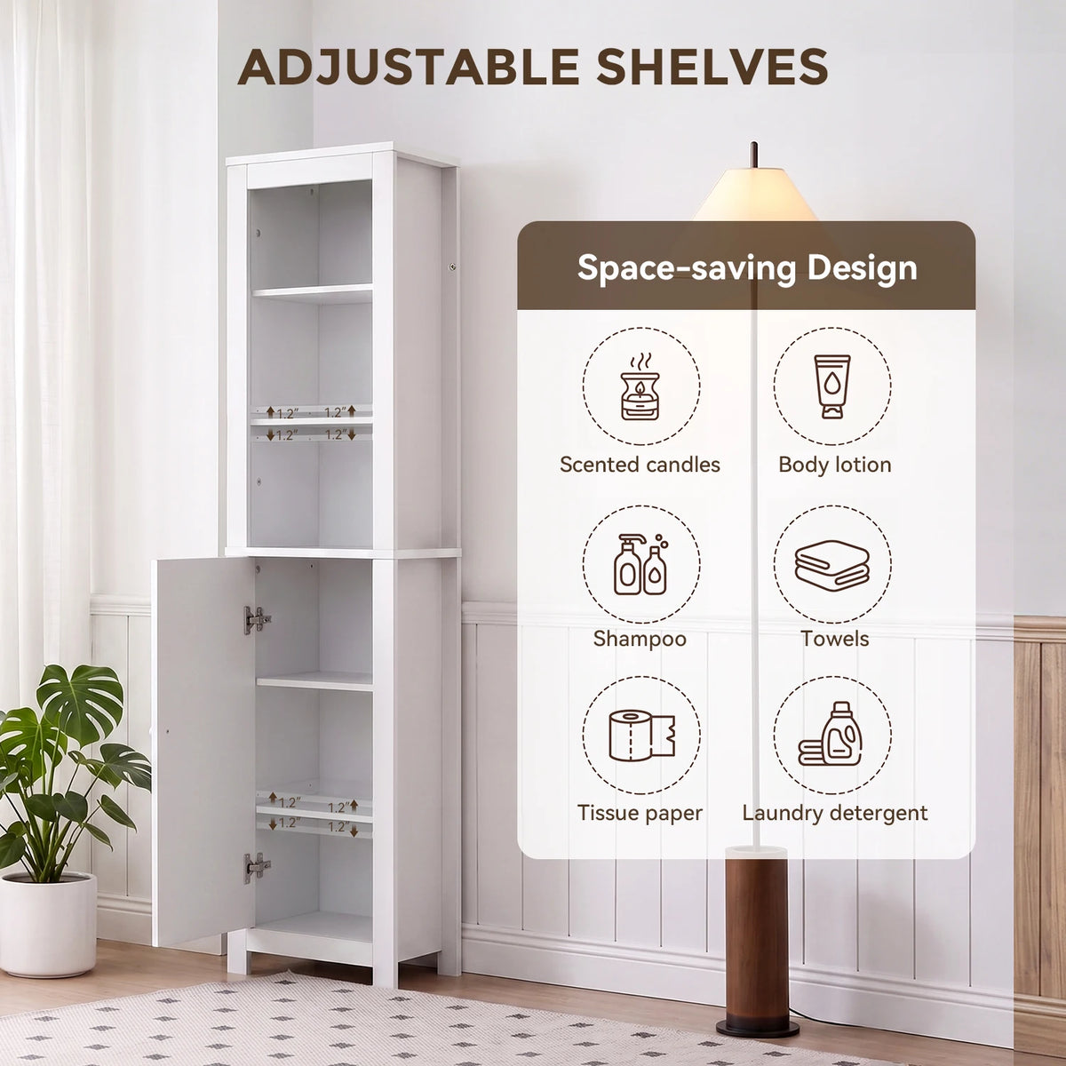 TinyNest Wood Bathroom Storage Cabinet With Doors And Adjustable Shelves