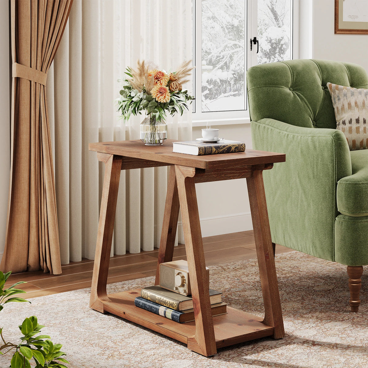 Tribesigns Two Tier Solid Wood Farmhouse End Table for Bedroom Use