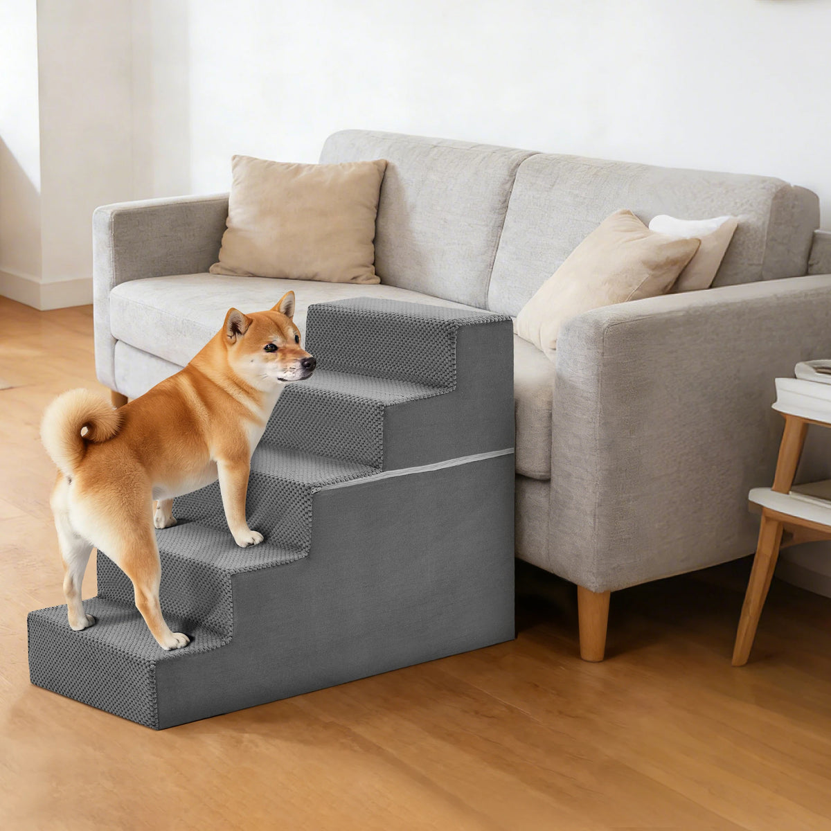 Curved Foam Dog Stairs Ramp With Non Slip Indoor Steps