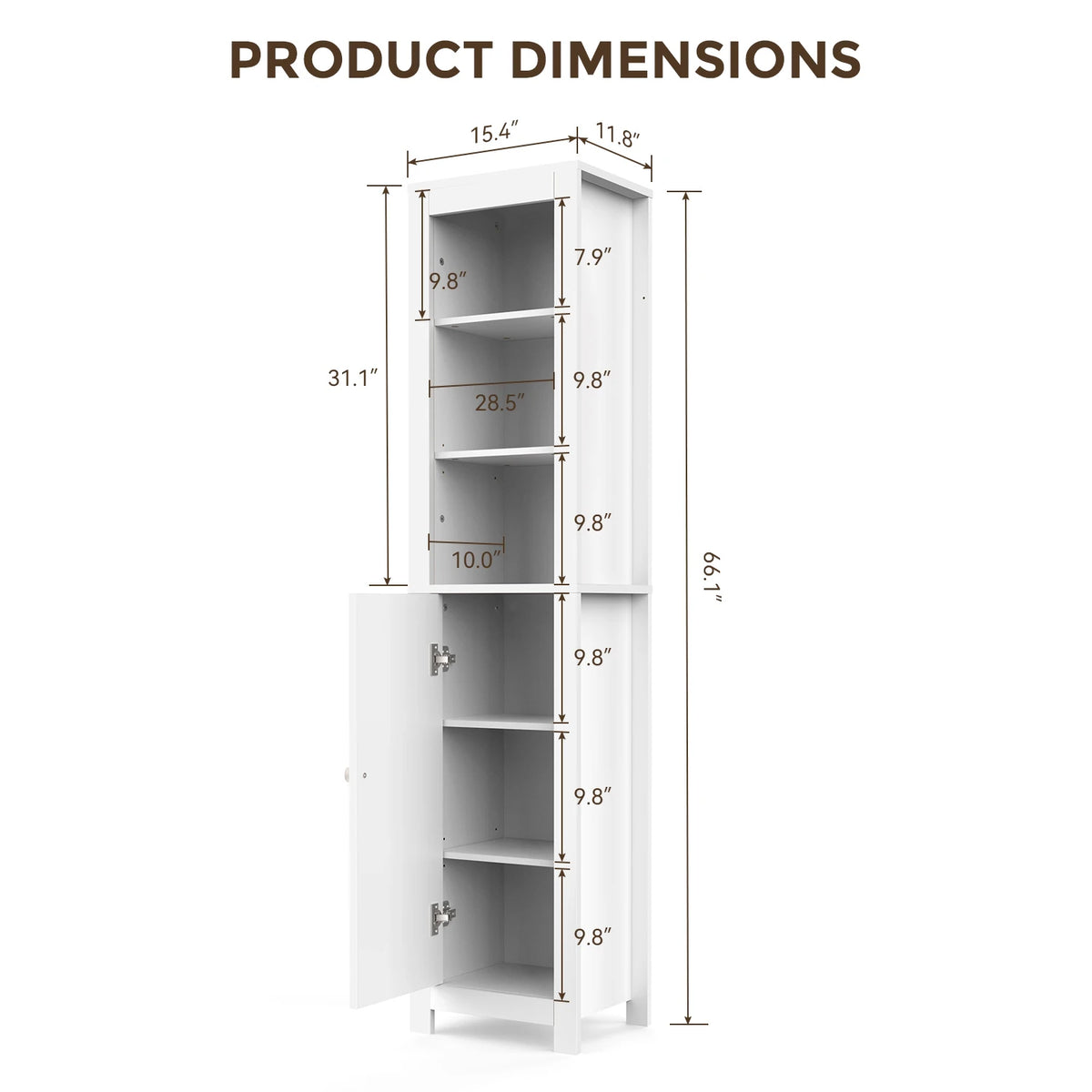 TinyNest Wood Bathroom Storage Cabinet With Doors And Adjustable Shelves