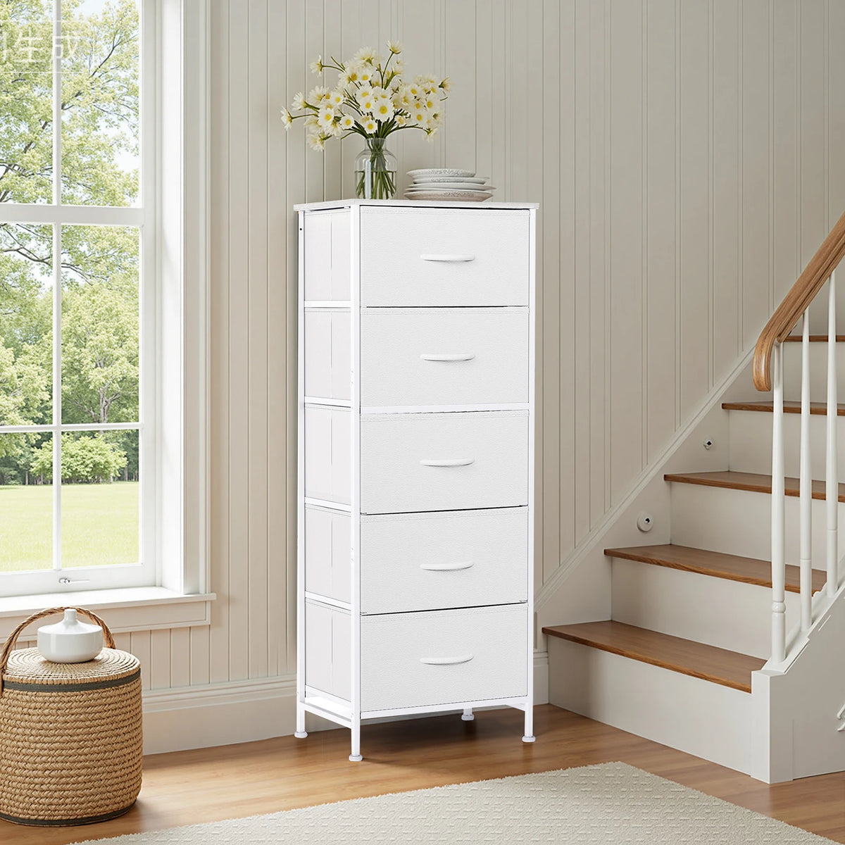 JHK Modern Bedroom Dresser With Five Fabric Drawers