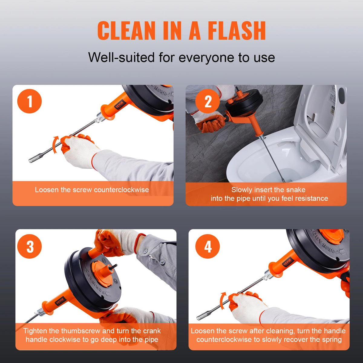 SucceBuy Manual Drain Auger With Drill Attachment Clog Remover