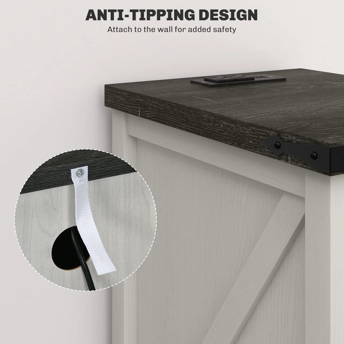 HOMCOM Farmhouse End Table With Charging Station And Storage Cabinet