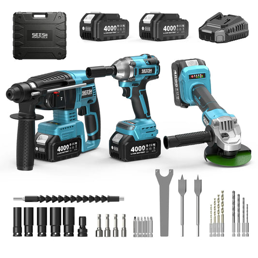 Seesii 3 In 1 Cordless Tool Combo With Impact Wrench and Grinder