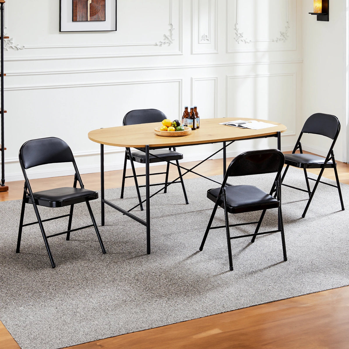 JHK Faux Leather Padded Folding Chair With Sturdy Metal Frame