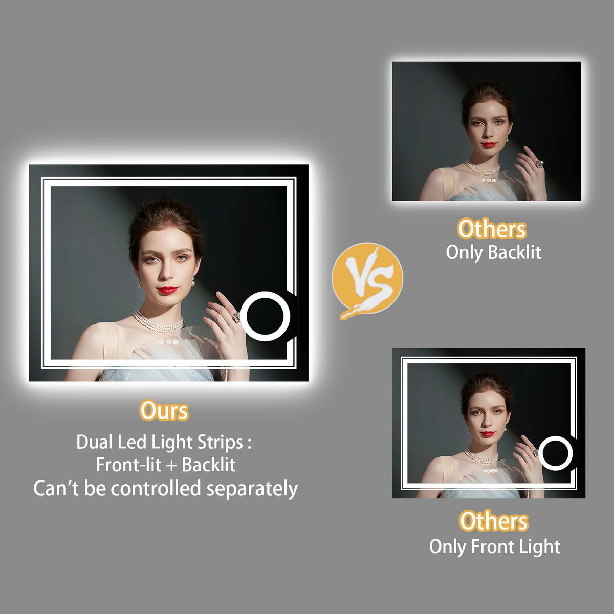 Borwart Fogless LED Bathroom Vanity Mirror With Gradient Lighting