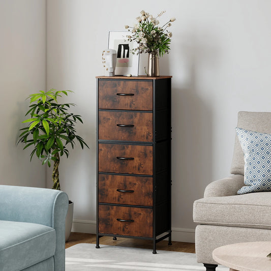 JHK Modern Bedroom Dresser With Five Fabric Drawers