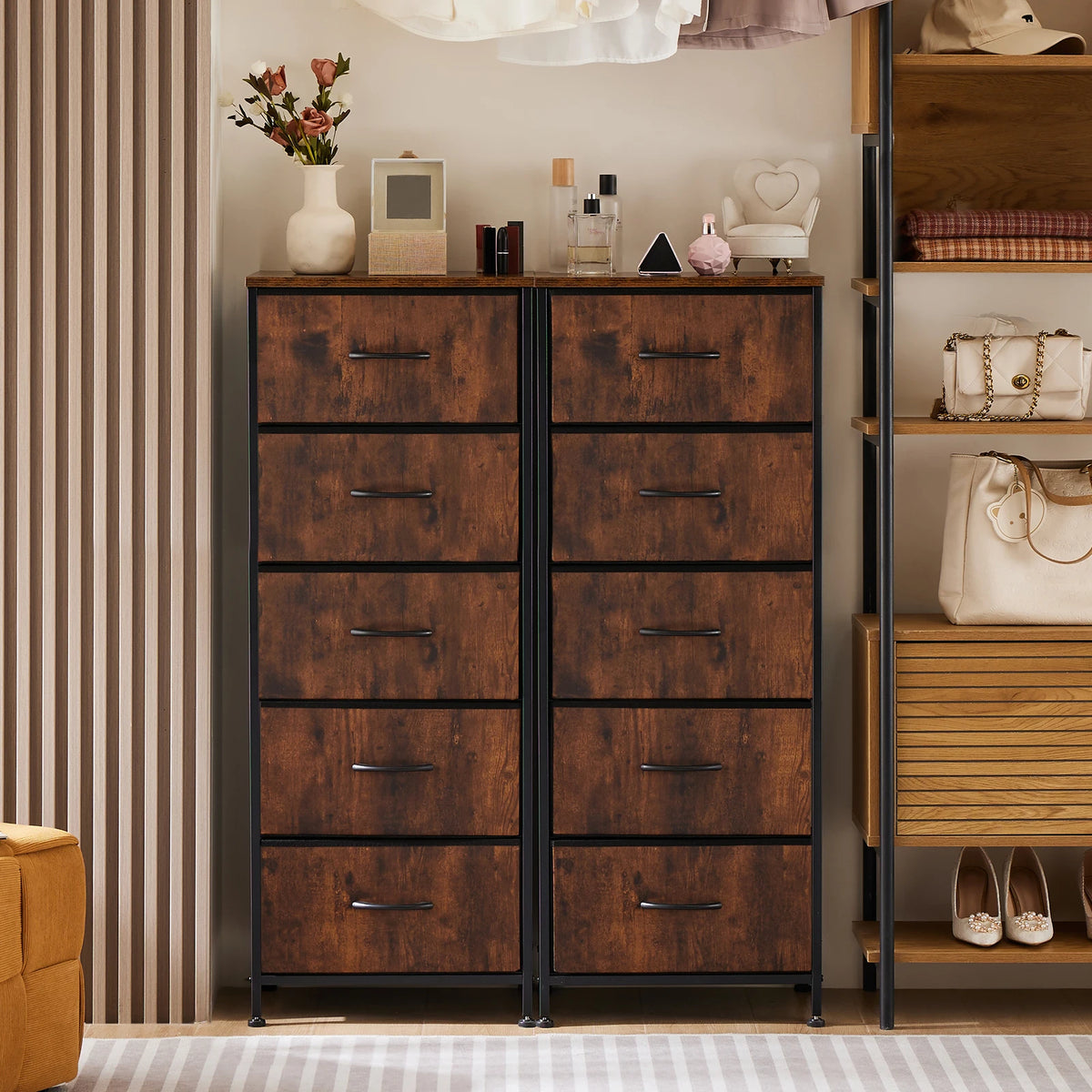 JHK Modern Bedroom Dresser With Five Fabric Drawers