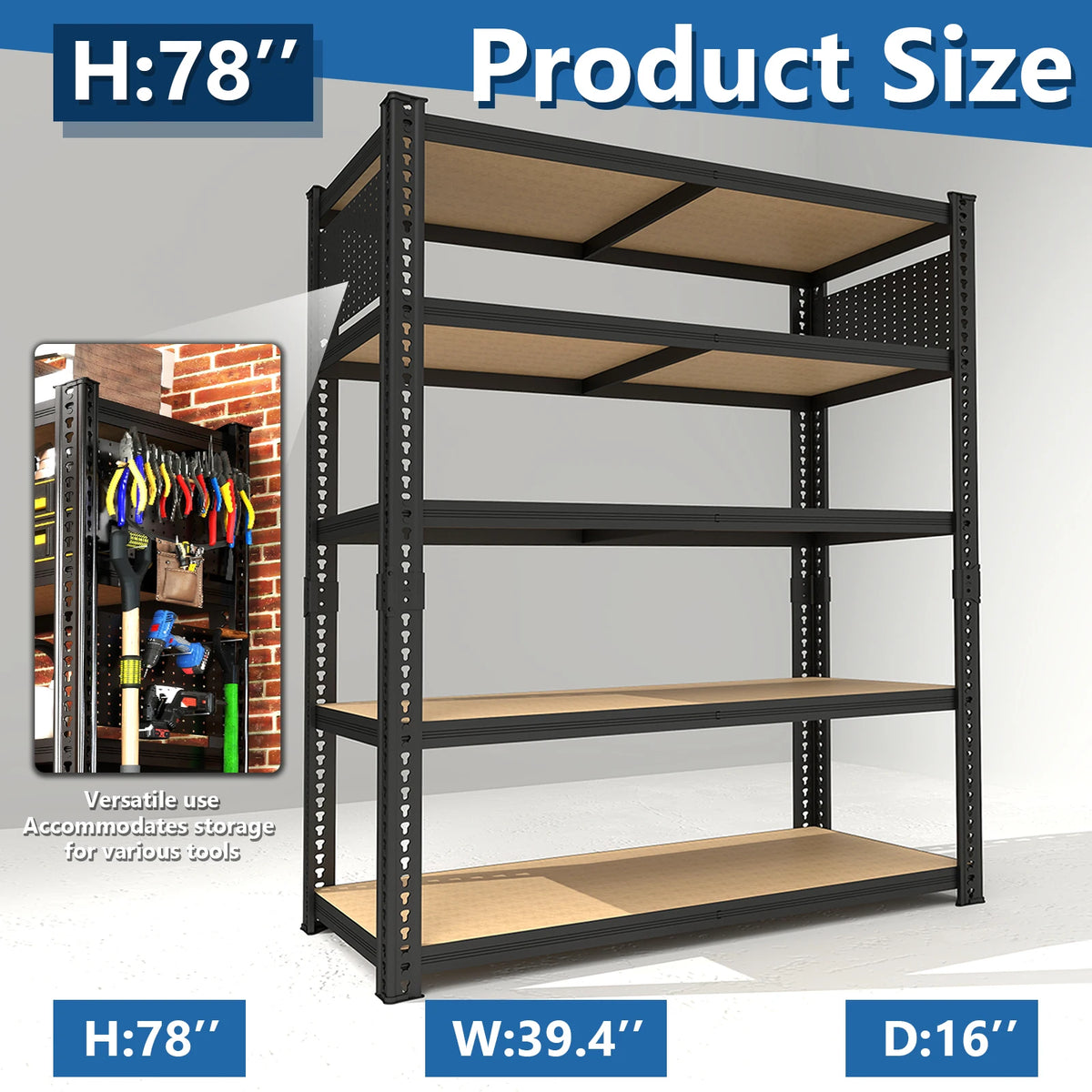 SARENZOON Adjustable Metal Shelving Rack With Pegboard Panel