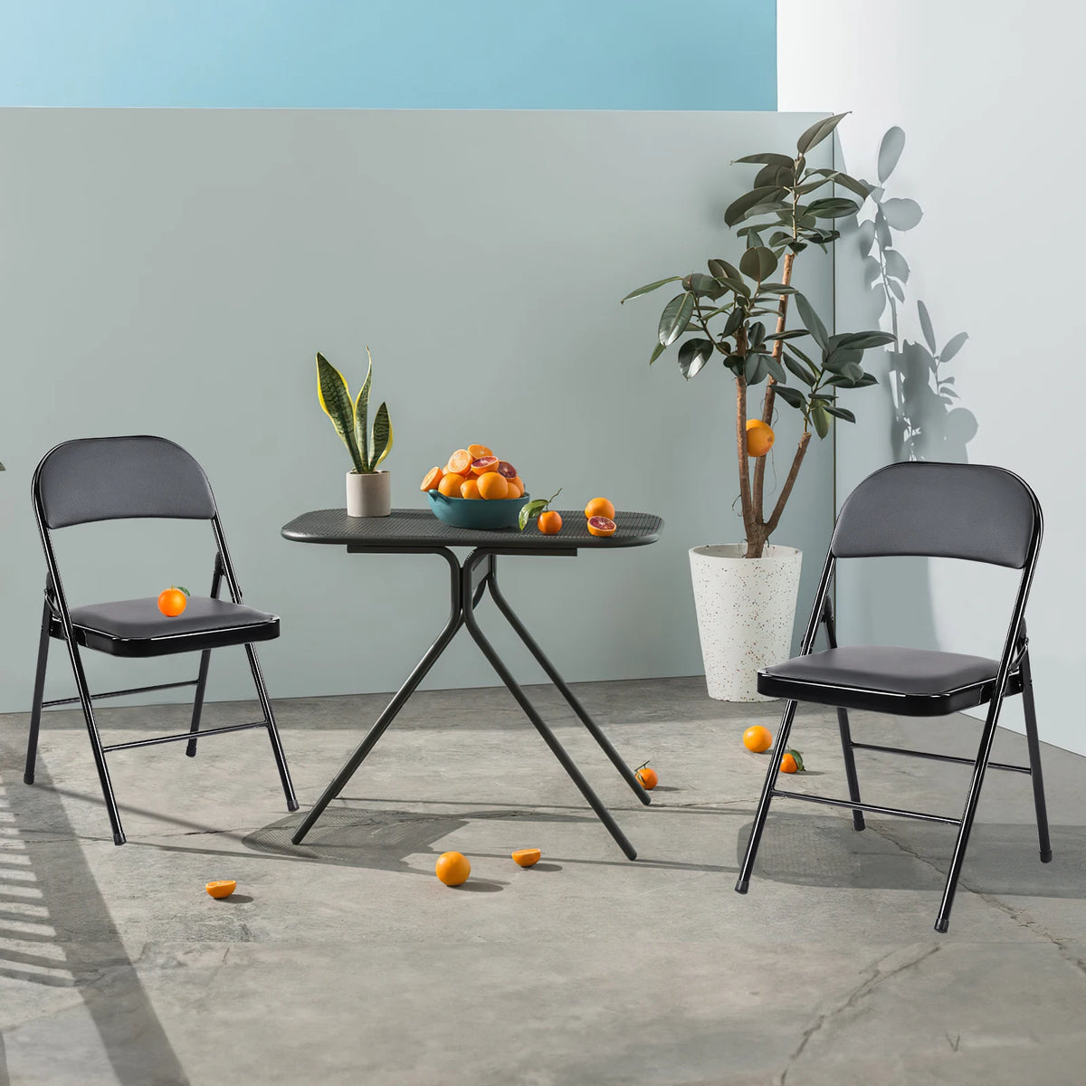 JHK Faux Leather Padded Folding Chair With Sturdy Metal Frame