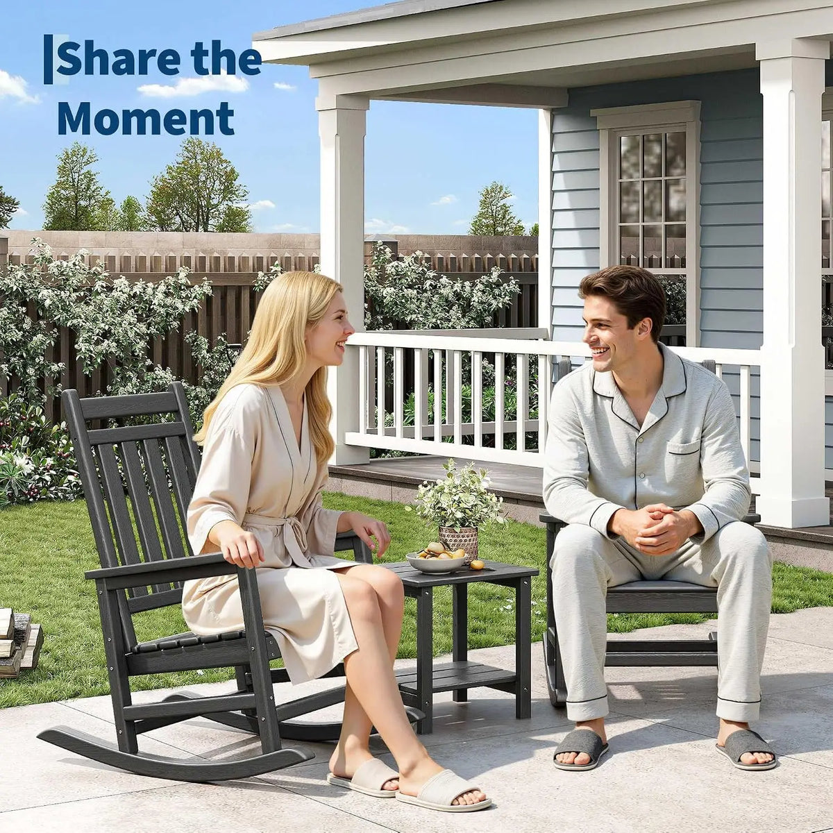 Garvee Rocking Chair Set With Side Table For Patio Relaxation