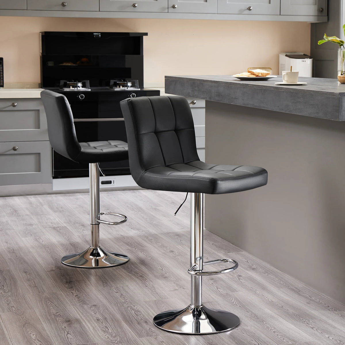JHK Upholstered PU Leather Bar Stools With Comfortable Backrest