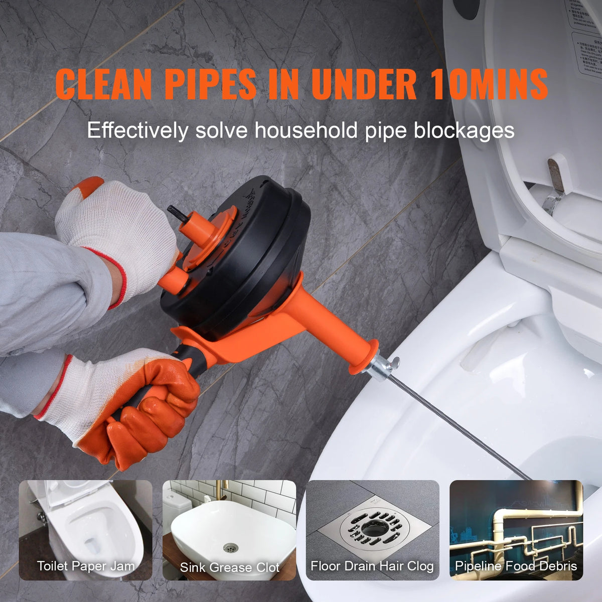 SucceBuy Manual Drain Auger With Drill Attachment Clog Remover