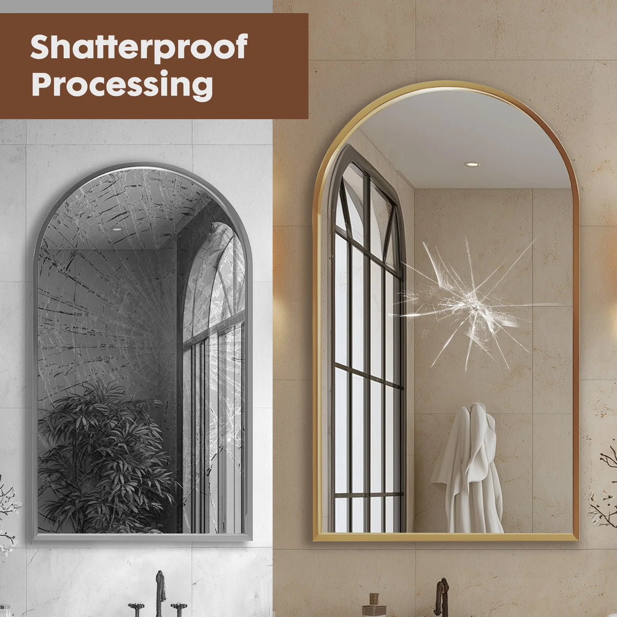 JHK Arched Metal Framed Bathroom Mirror For Modern Wall Decor