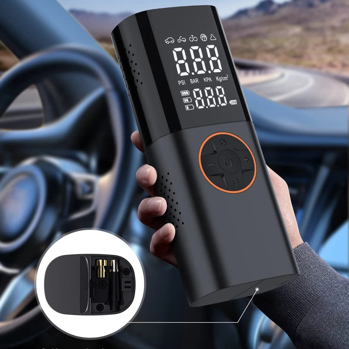 Rechargeable Portable Tire Inflator With Digital Pressure Gauge
