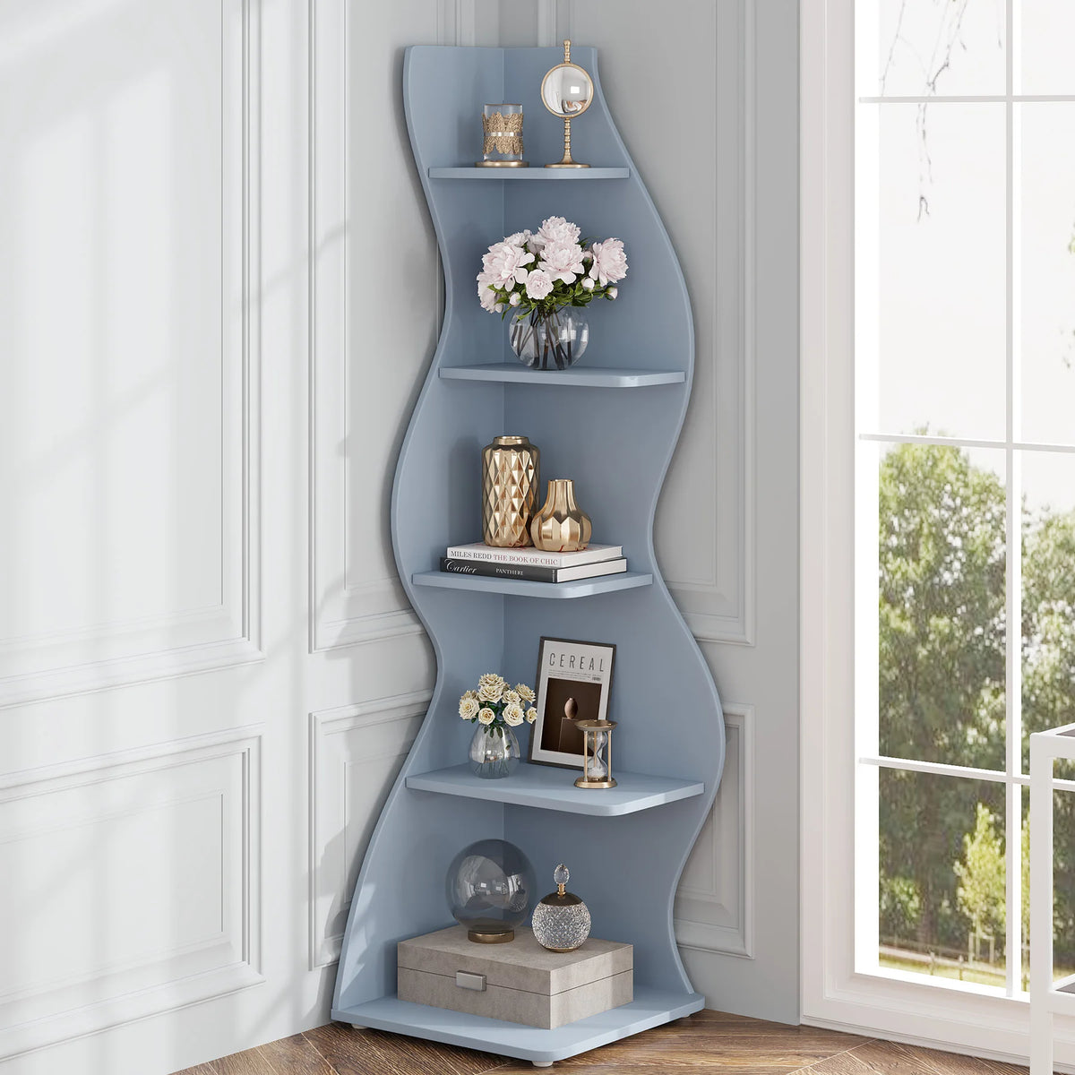 Tribesigns Modern Five Tier Corner Shelf For Books And Plants
