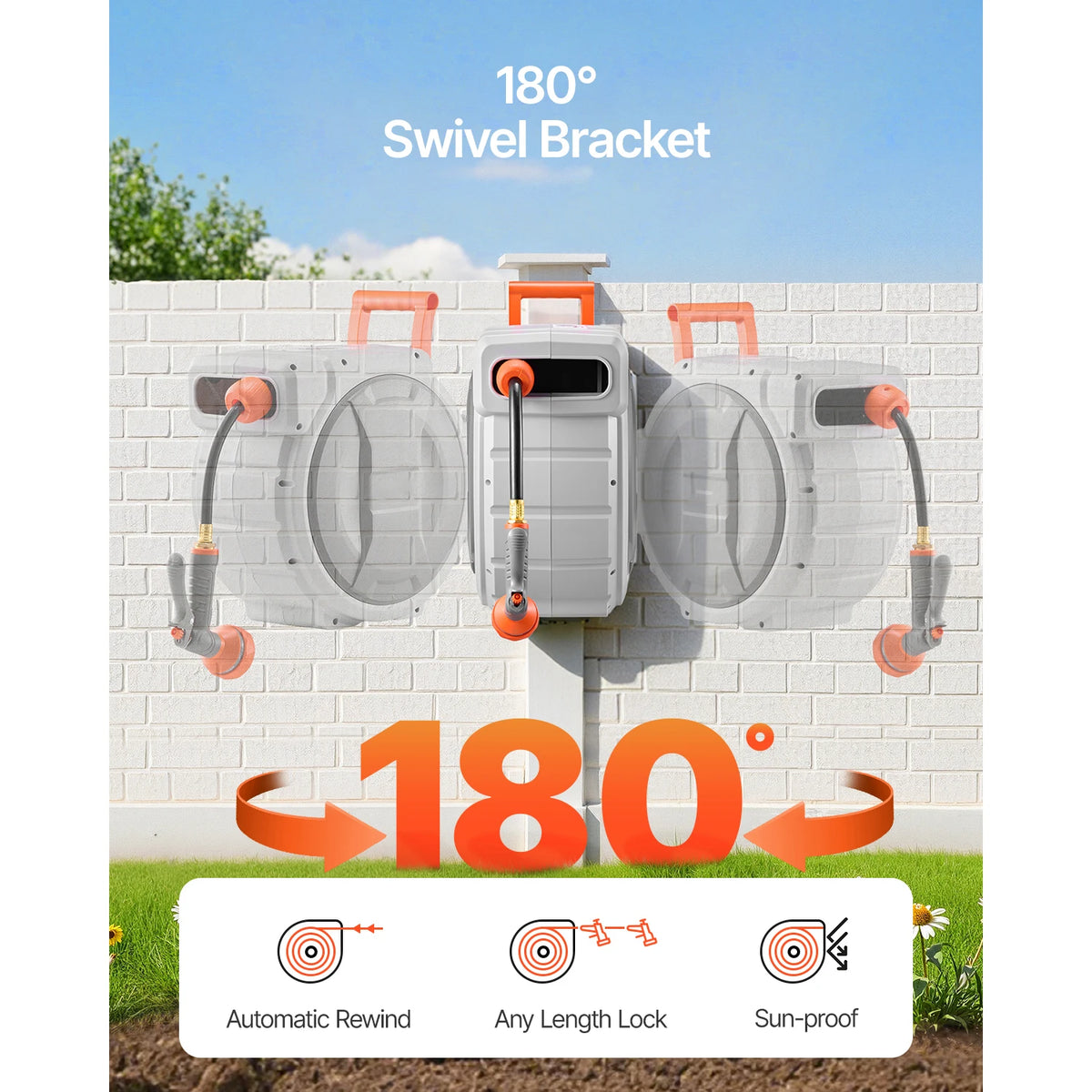 SucceBuy Retractable Garden Hose Reel With Nine Pattern Nozzle