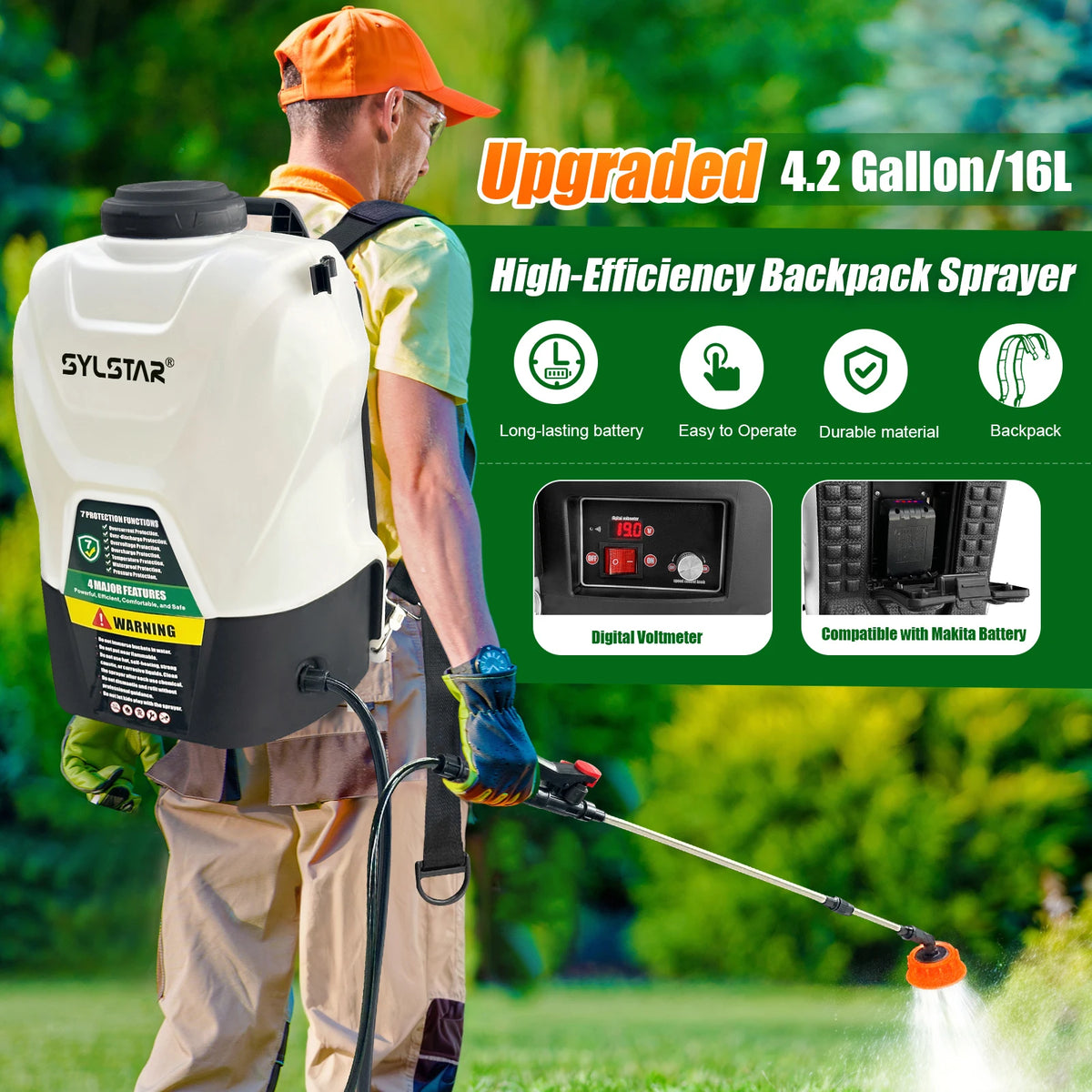 Cordless Electric Garden Sprayer With Telescopic Wand And Nozzles