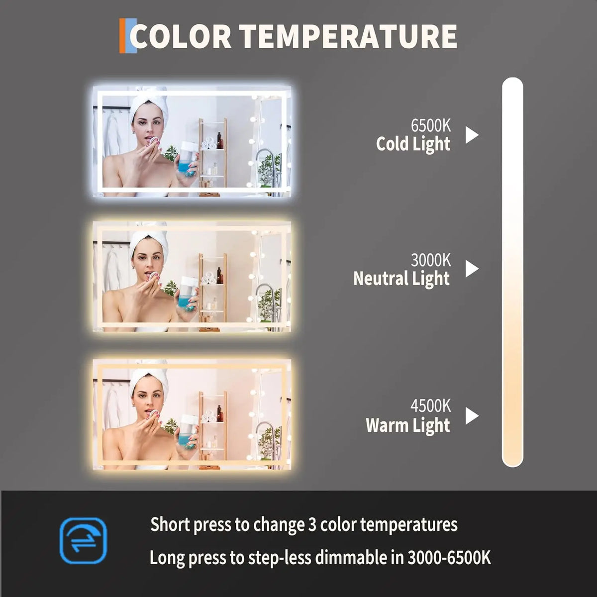 TWISTER.CK LED Bathroom Mirror With Stepless Dimming And Anti Fog