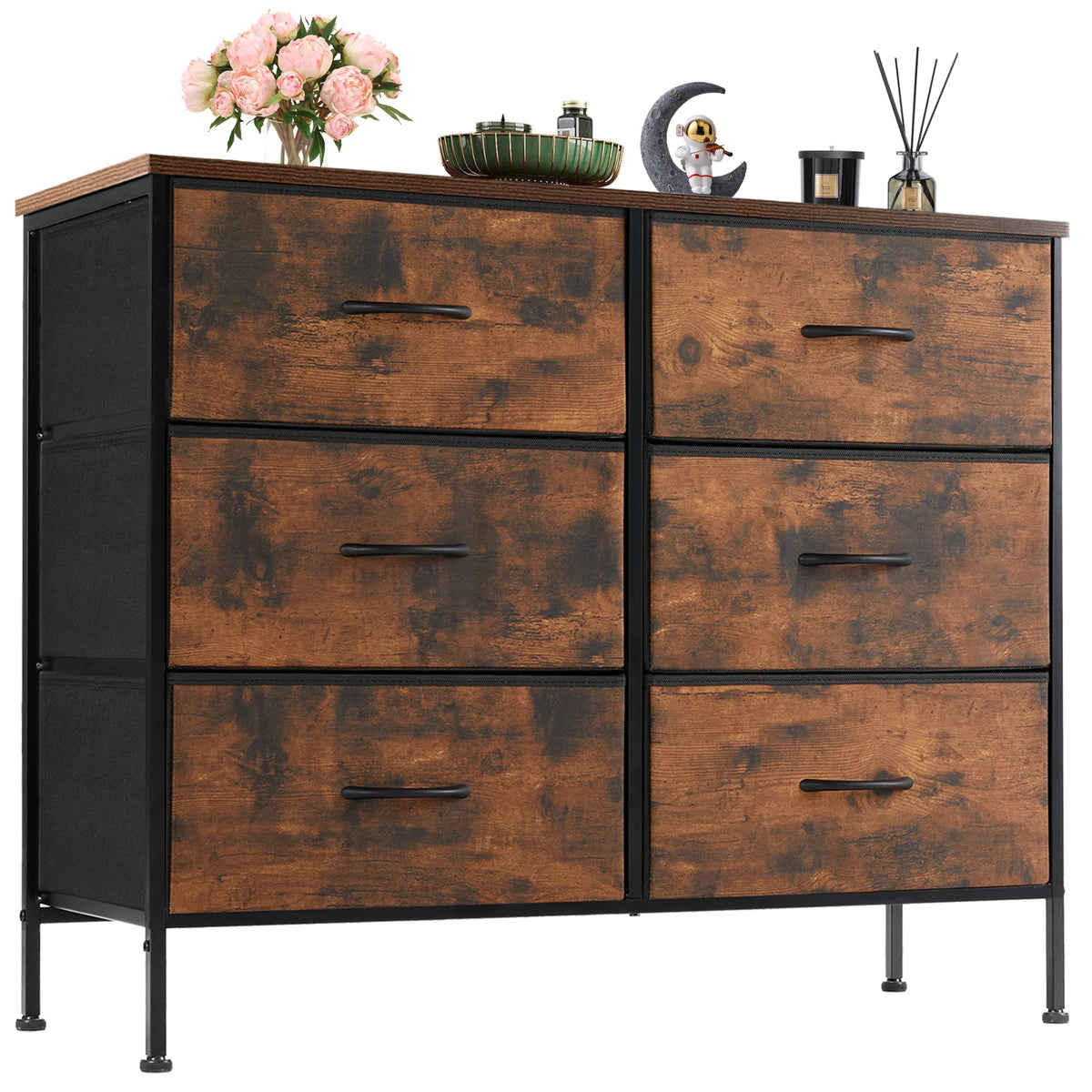 JHK Fabric Drawer Nightstand With Bedroom Storage Cabinet