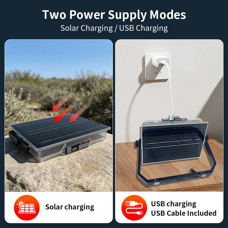 Morglad Portable Solar LED Flashlight USB Rechargeable Camping Lantern