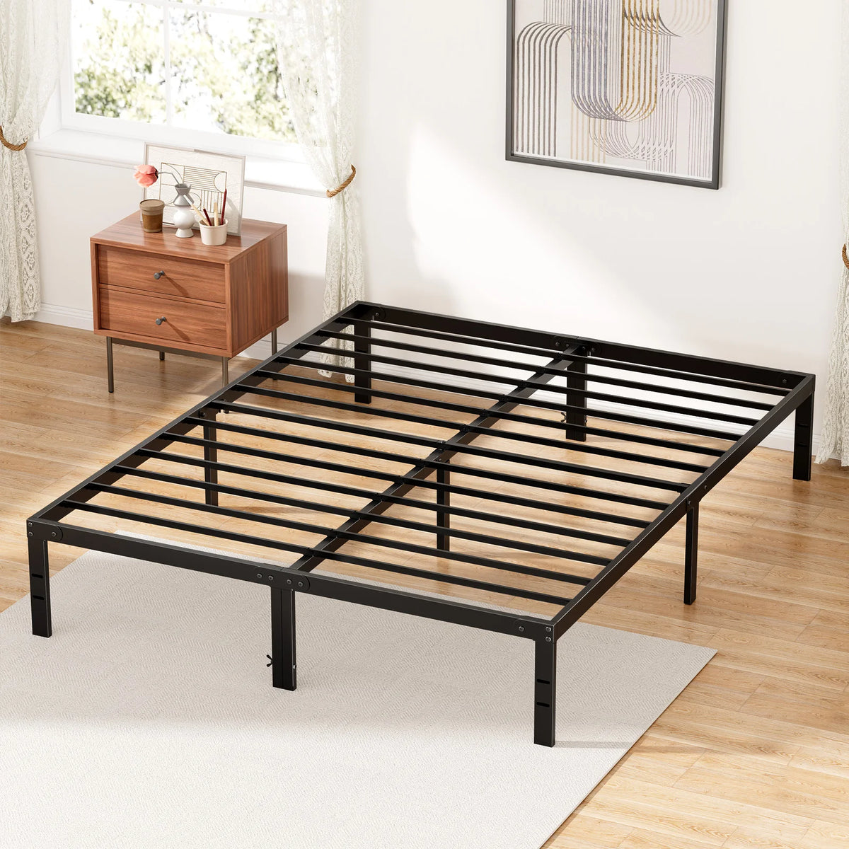 JHK Metal Platform Bed Frame With Sturdy Steel Slat Support