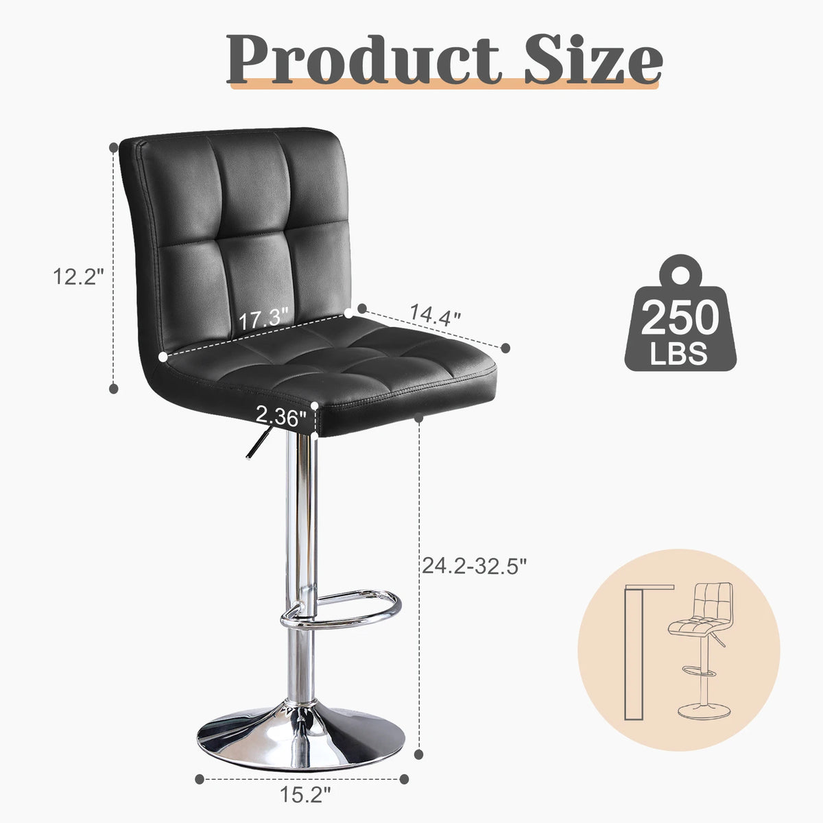 JHK Upholstered PU Leather Bar Stools With Comfortable Backrest
