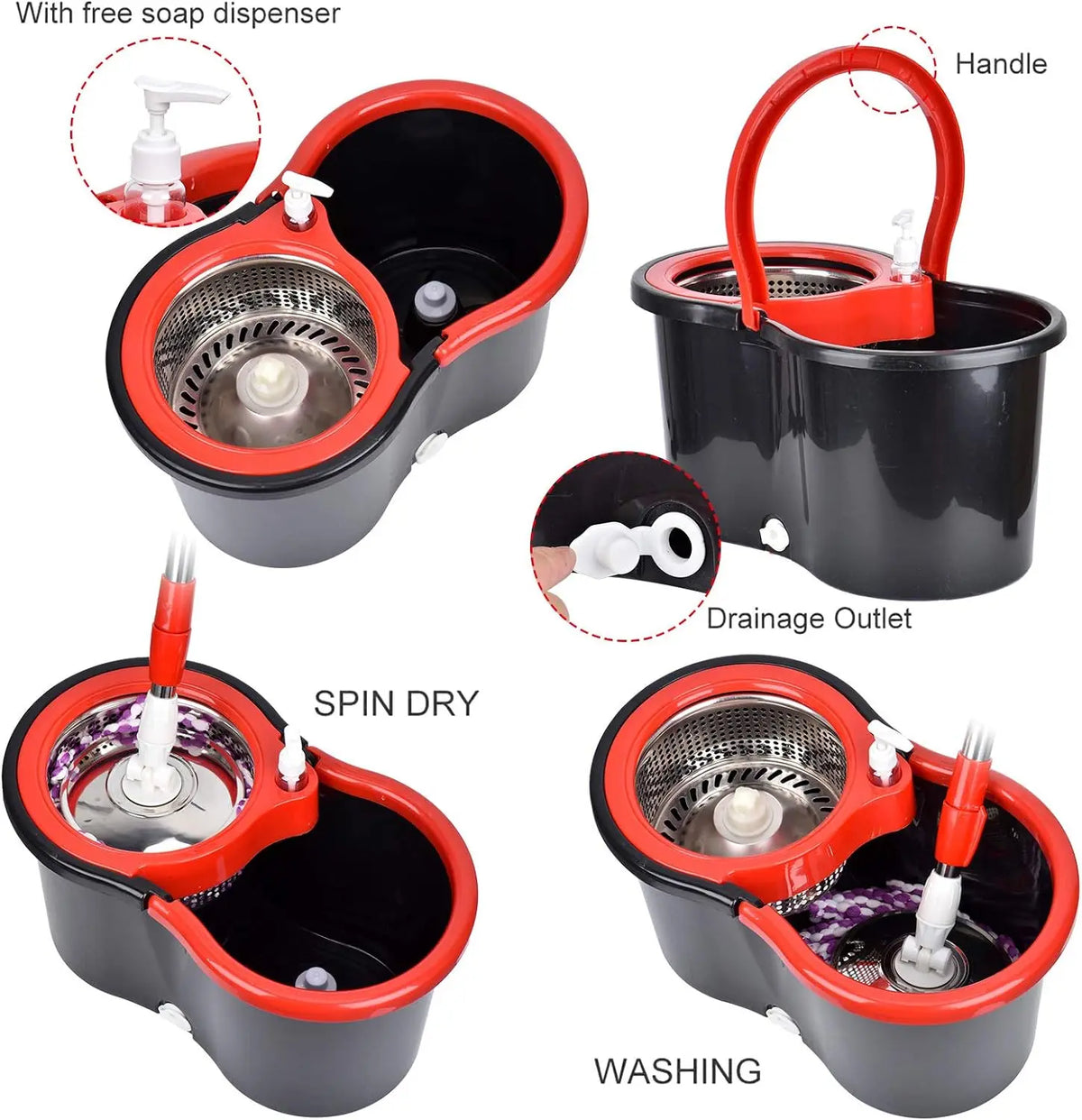 360 Degree Spin Mop Bucket With Microfiber Heads And Wringer