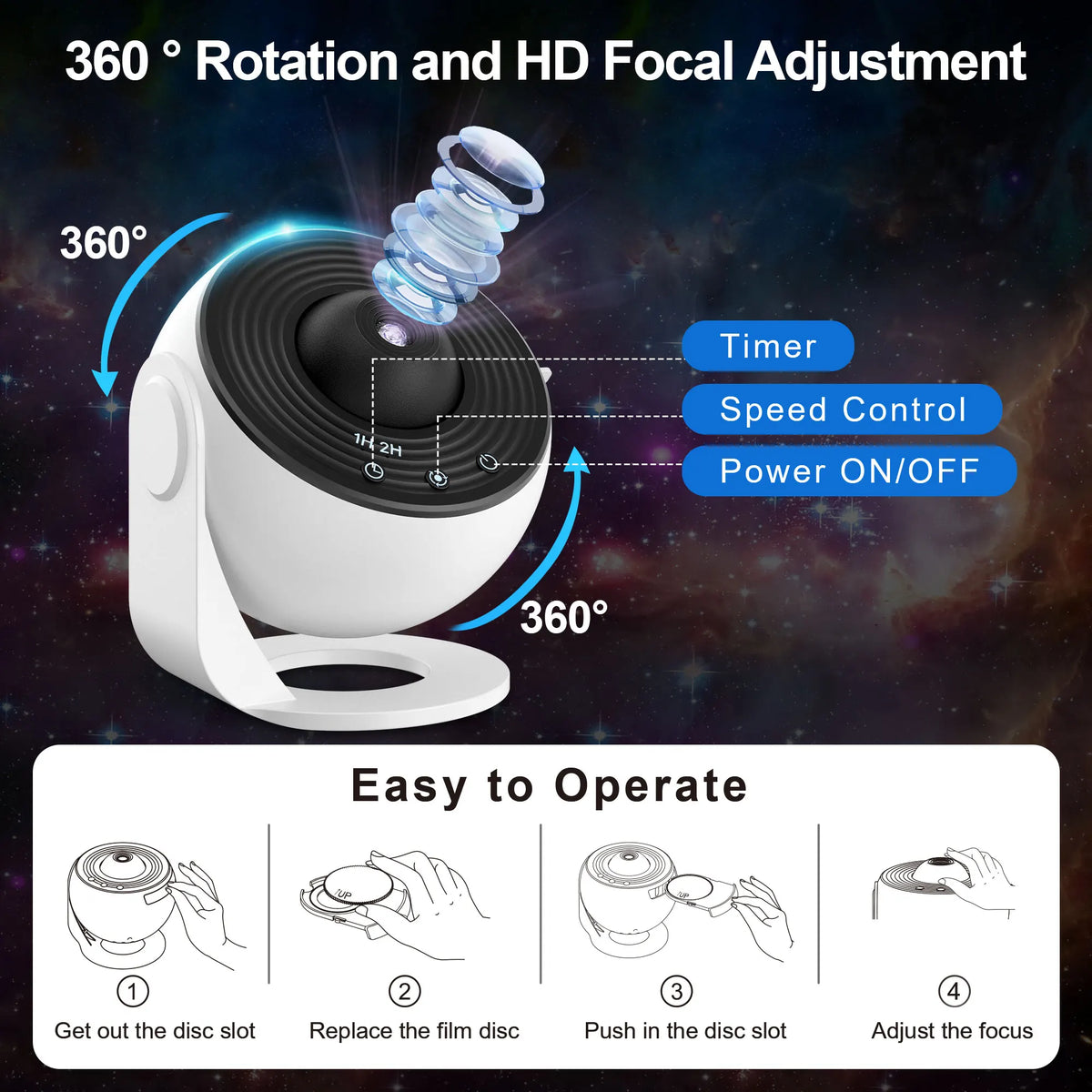 Mexllex Galaxy Star Projector Night Light With Rotating Images