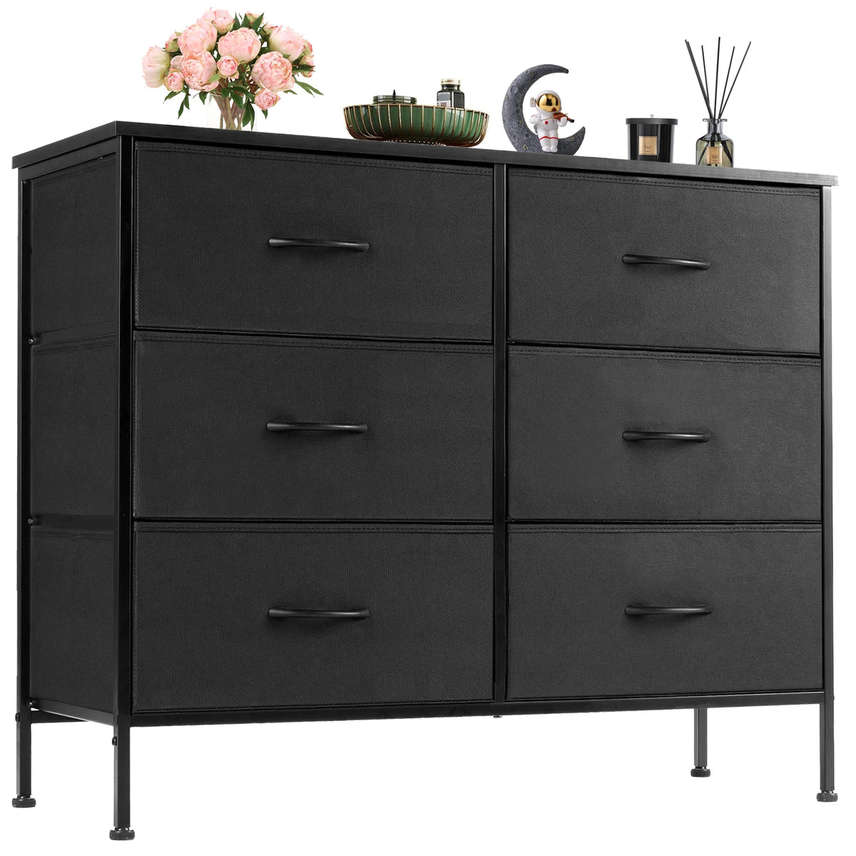 JHK Fabric Drawer Nightstand With Bedroom Storage Cabinet