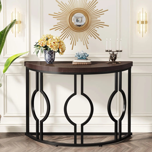 Tribesigns Industrial Half Moon Console Table With Geometric Base