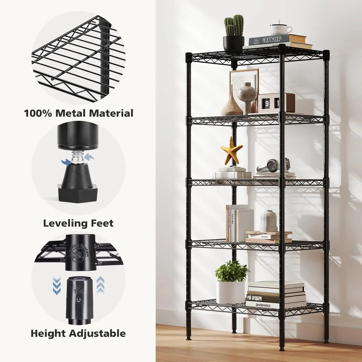JHK Adjustable Metal Wire Storage Shelving Rack For Home Organization