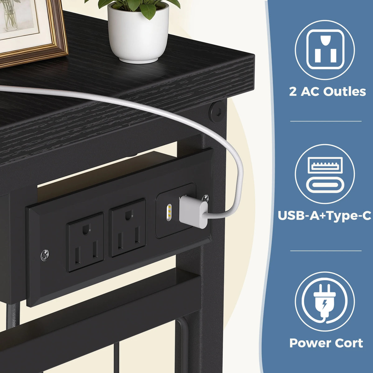 JHK Fabric Dresser With Hanging Rack And LED Charging Station