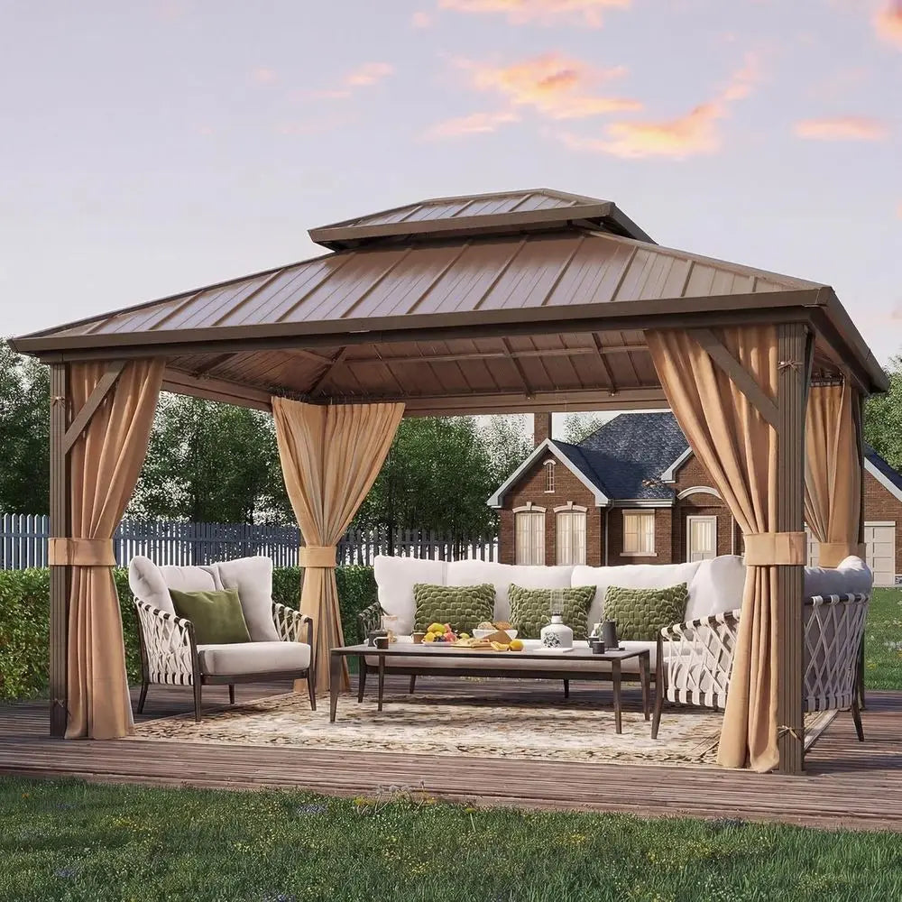 Hardtop Galvanized Steel Gazebo With Curtains And Netting
