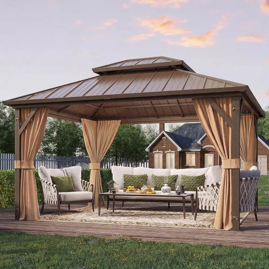 Hardtop Galvanized Steel Gazebo With Curtains And Netting