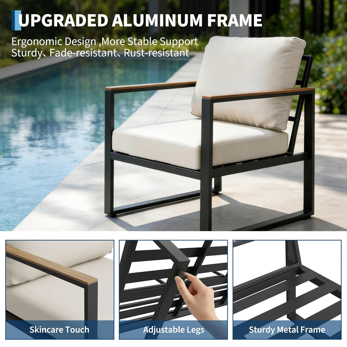 HiMISS Modern Outdoor Patio Conversation Sofa Set With Coffee Table