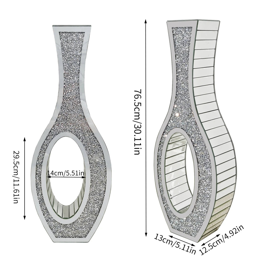 Modern Mirrored Glass Floor Vase With Crush Diamond Decorative Finish