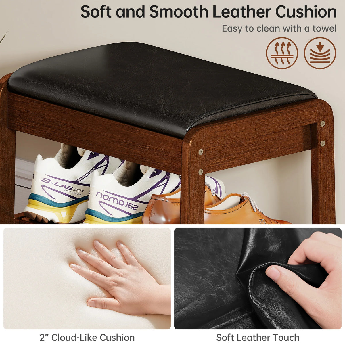 Wooden Shoe Rack Bench With Flip Top Storage And Cushion