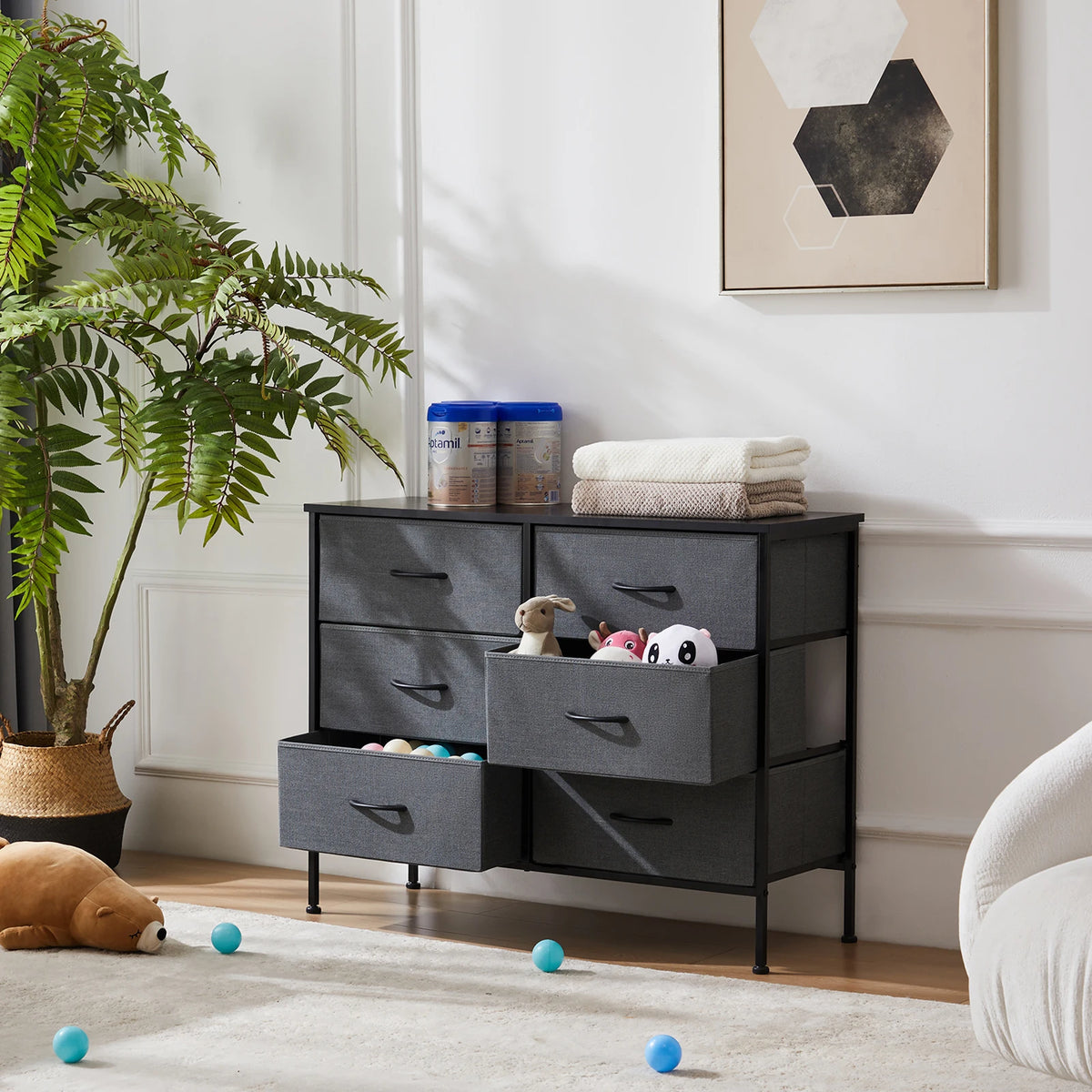 JHK Fabric Drawer Nightstand With Bedroom Storage Cabinet