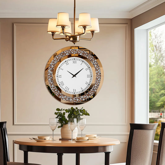 Decorative Crystal Mirrored Wall Clock For Elegant Home Decor